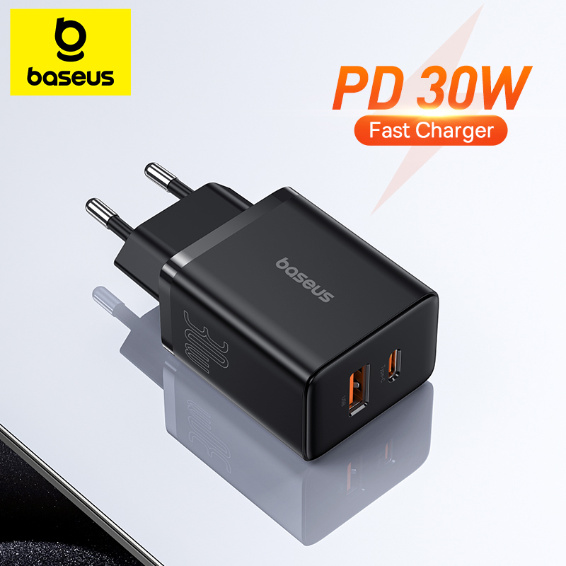 Baseus pd carregador 30w usb tipo c carregador rápido qc3.0 usb c carga rápida 3.0 porta dupla carga de telefone para iphone 15 14 13 12 macbook