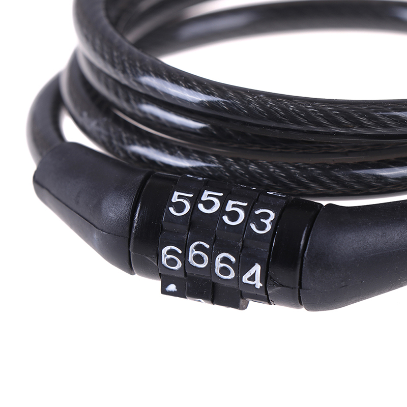 Candado de cadena de cable para bicicleta, combinación antirrobo de 4 dígitos con contraseña para ciclismo