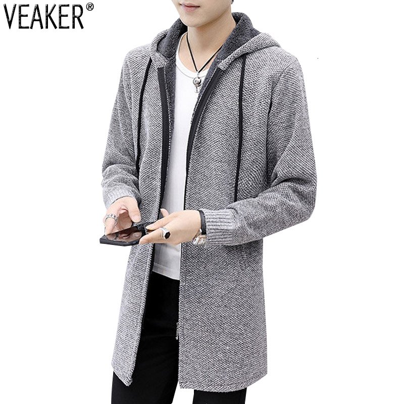 mannen Herfst Winter Lange Sweatercoat Rits Trui Vesten Mannelijke Lange Mouwen Hooded Sweater Bovenkleding Truien M-3XL
