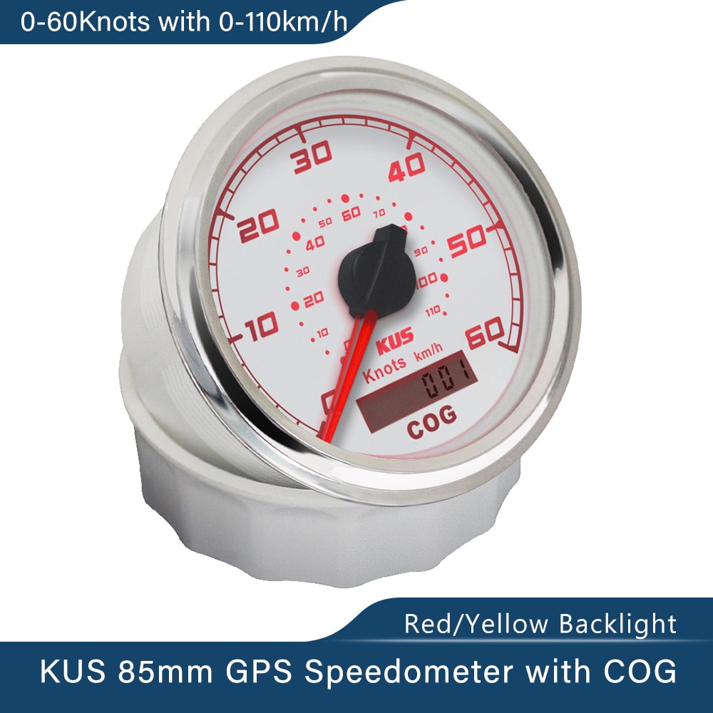 Kus 3 3/8 "Waterdichte Marine Boot Schepen Gps Snelheidsmeter 30 Knopen 60 Knopen Met Rood/Geel Backlight
