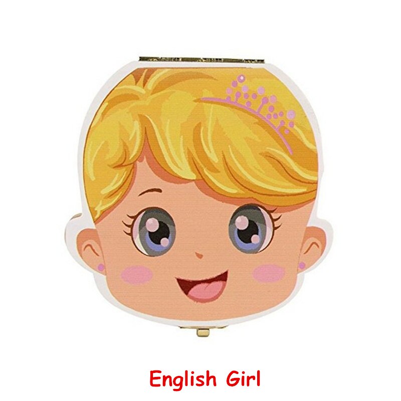 Caja de madera para guardar dientes de leche de bebé, organizador de Lanugo, Umbilical, para recuerdos, inglés, español, francés, ruso, portugués: color English girl