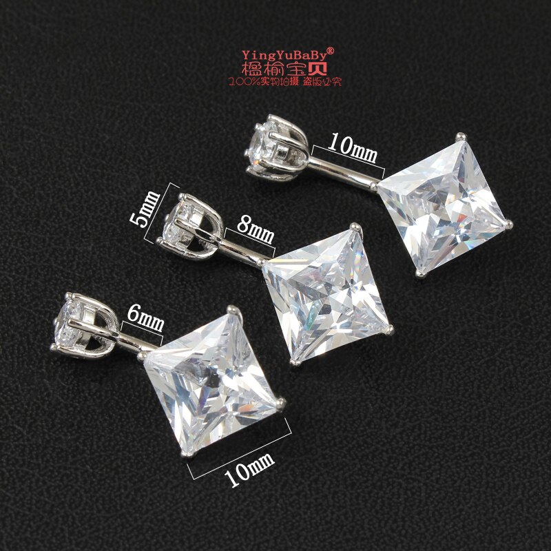 925 Sterling Zilver Vrouwen Belly Button Ring Vierkante Zirkoon Clear Grote Steen Body Sieraden Echt Fijne Sieraden