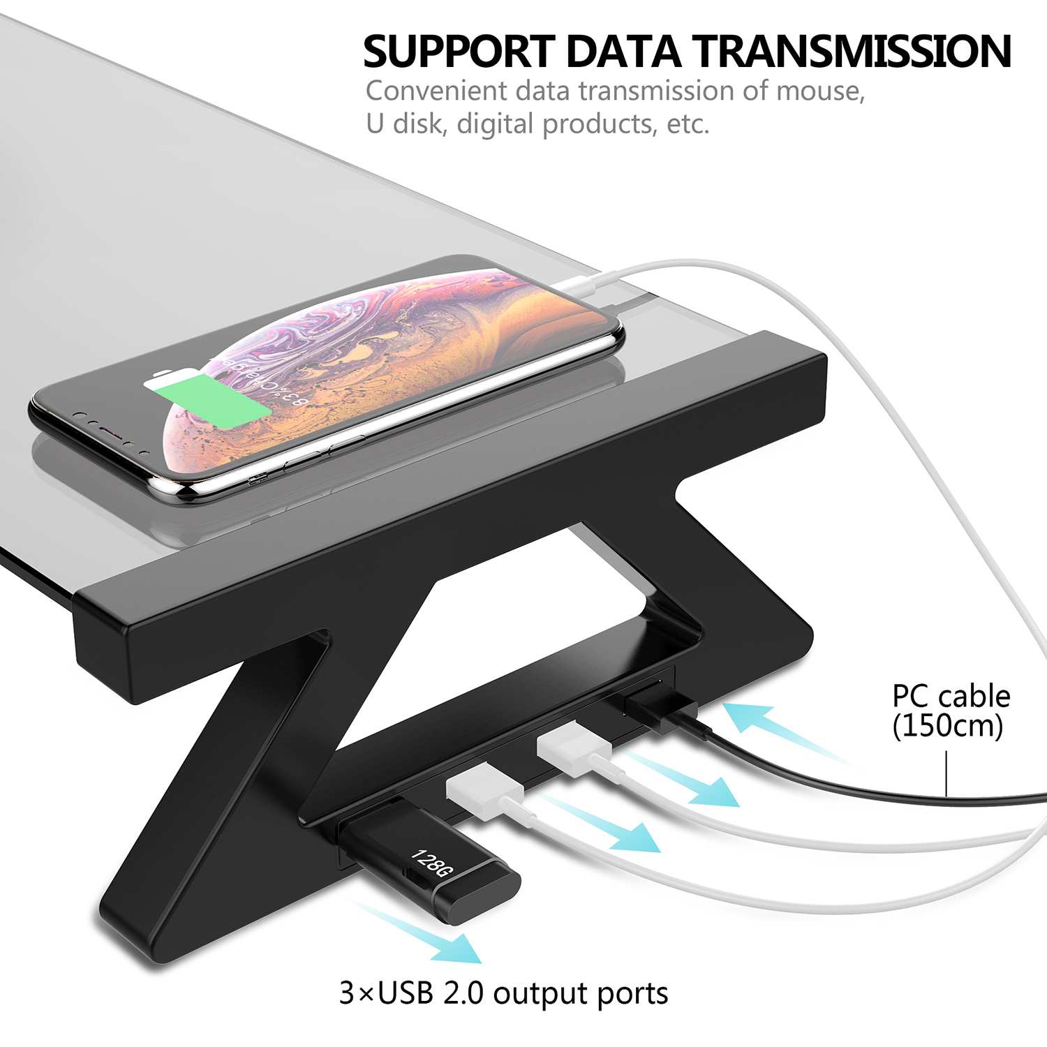 Multi-funktion Computer Monitor Stand mit 4 USB Ports Aluminium Legierung Aus Gehärtetem Glas Desktop Laptop Halter Schreibtisch TV Bildschirm riser