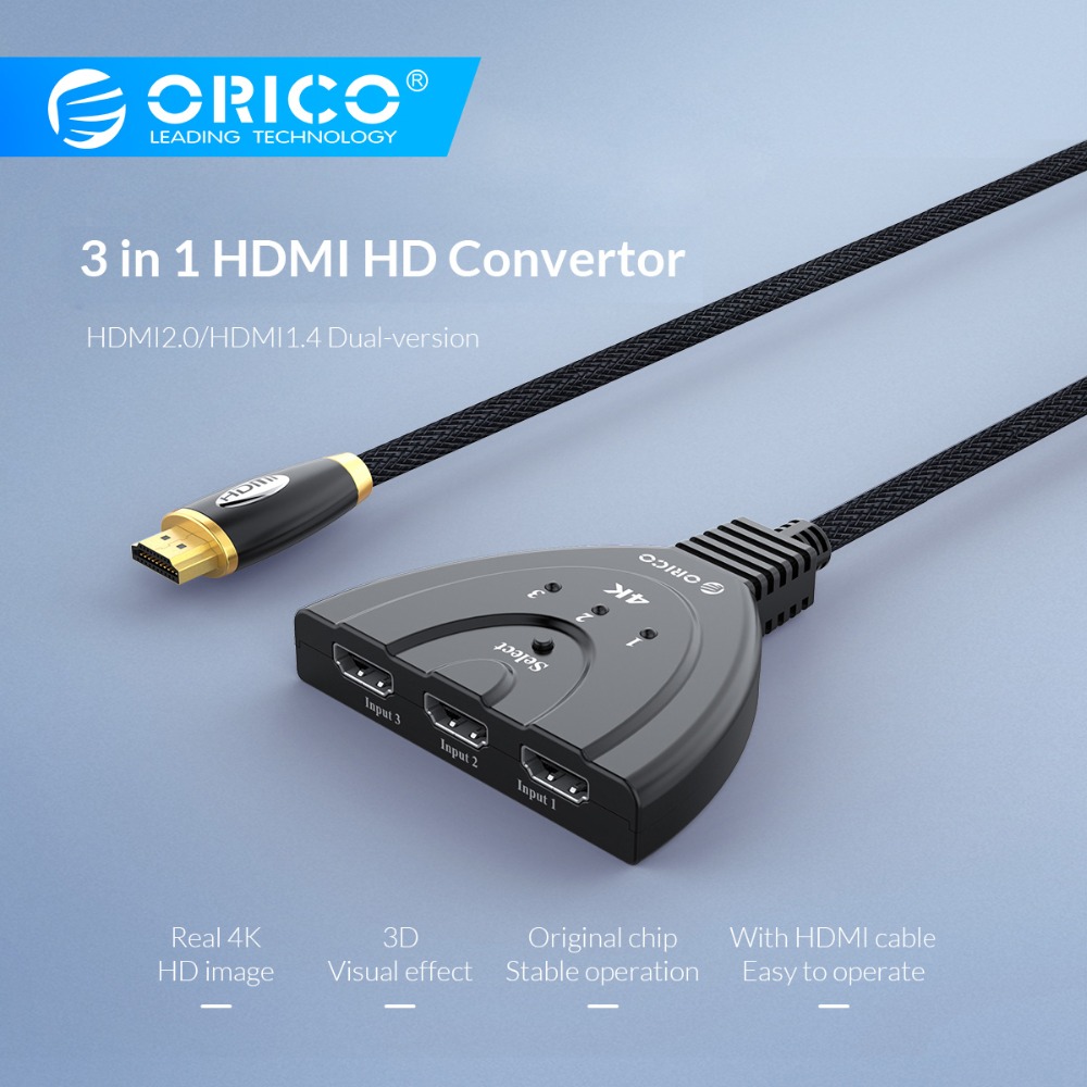 ORICO HDMI Splitter 3 In 1 Out 4K HDMI Switcher With Infrared Remote Control USB 3.0 HDMI for DVD HDTV Xbox PS3/4 Smart STB