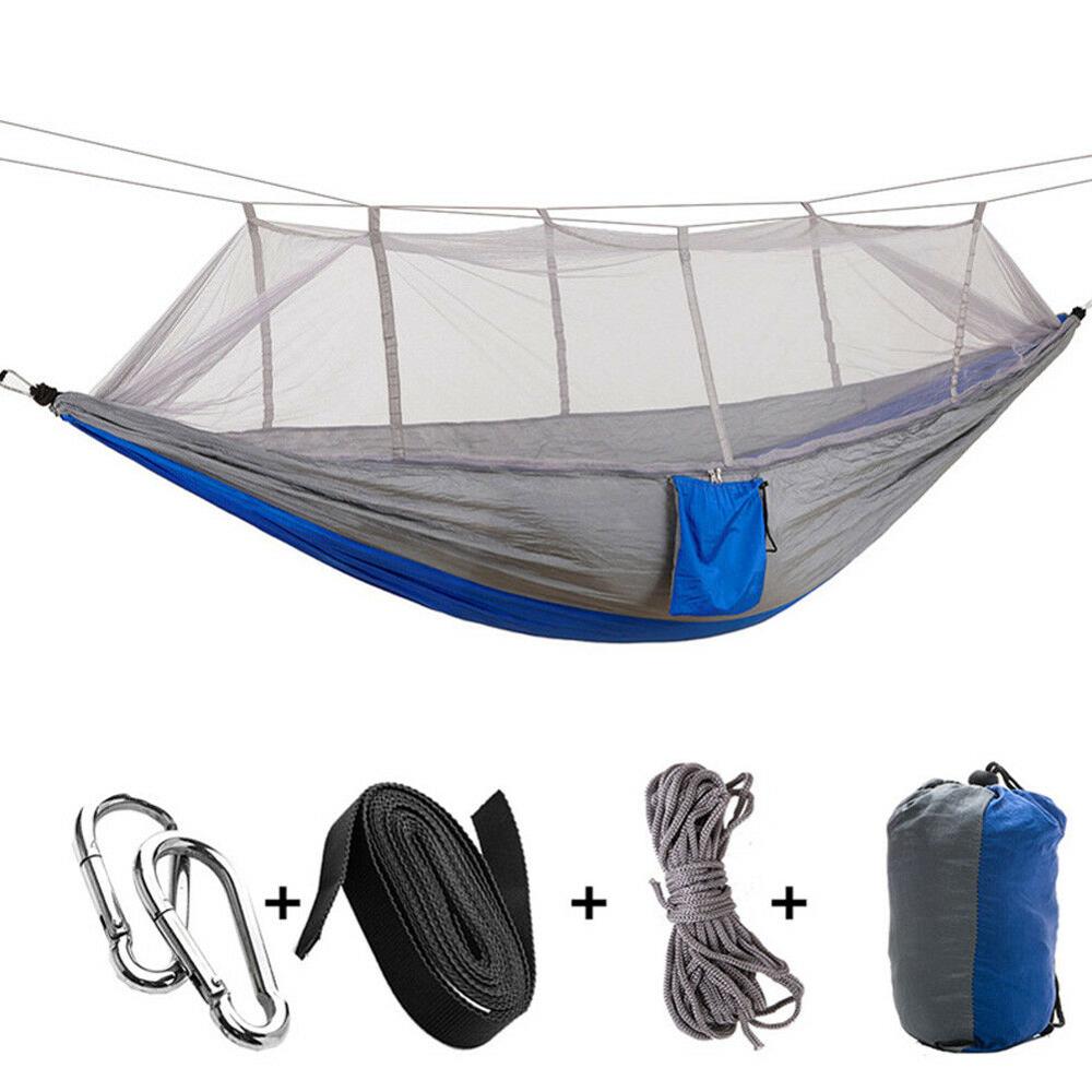 Hamaca doble portátil ultraligera, mosquitera de paracaídas con mordeduras antimosquitos para tienda de campaña al aire libre: Grey