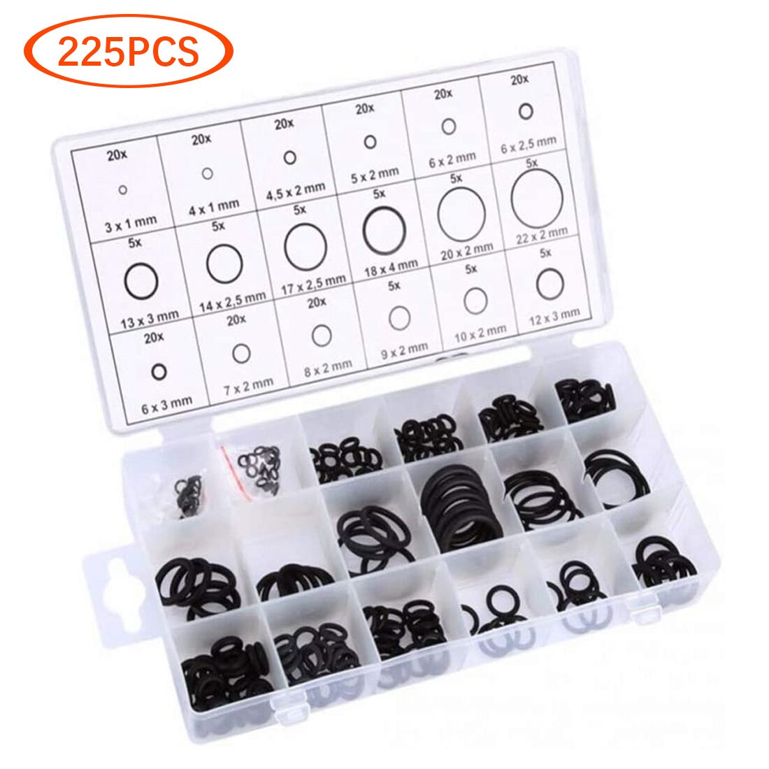 225pcs O-Ring Kit Rubber Silicone O Ring Seal NBR Sealing O-rings Nitrile Washer Rubber orings Set Assortment Kit Set Box Ring
