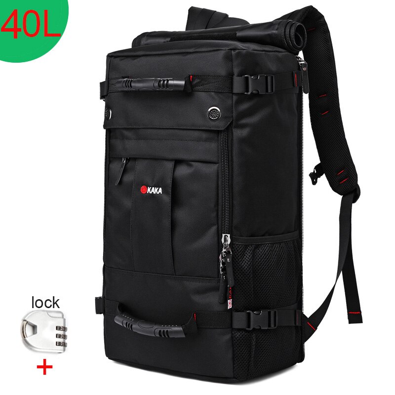 KAKA 50L Wasserdichte Reise Rucksack Männer Frauen Multifunktions 17,3 Laptop Rucksäcke Männlichen draussen Gepäck Tasche mochilas Beste: Schwarz 40L