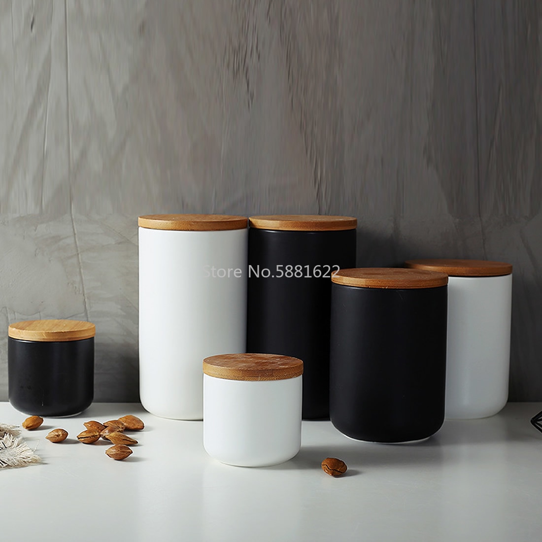 Nordisk stil keramisk lagringsflaskeburk til krydder tre lokk bokser kjøkken kaffe te godteri stokk bokser bokser