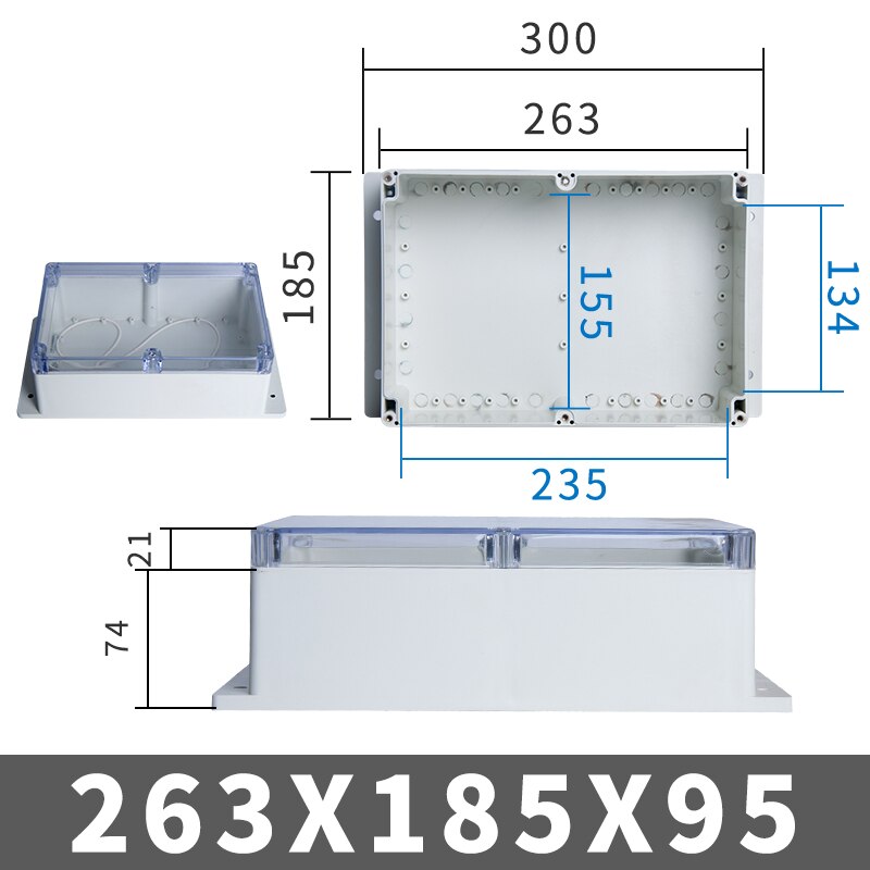 IP67 Plastic Transparent Box Waterproof Enclosure Electronic Project Outdoor Instrument Electrical Project Box Junction Housing: 263-185-95