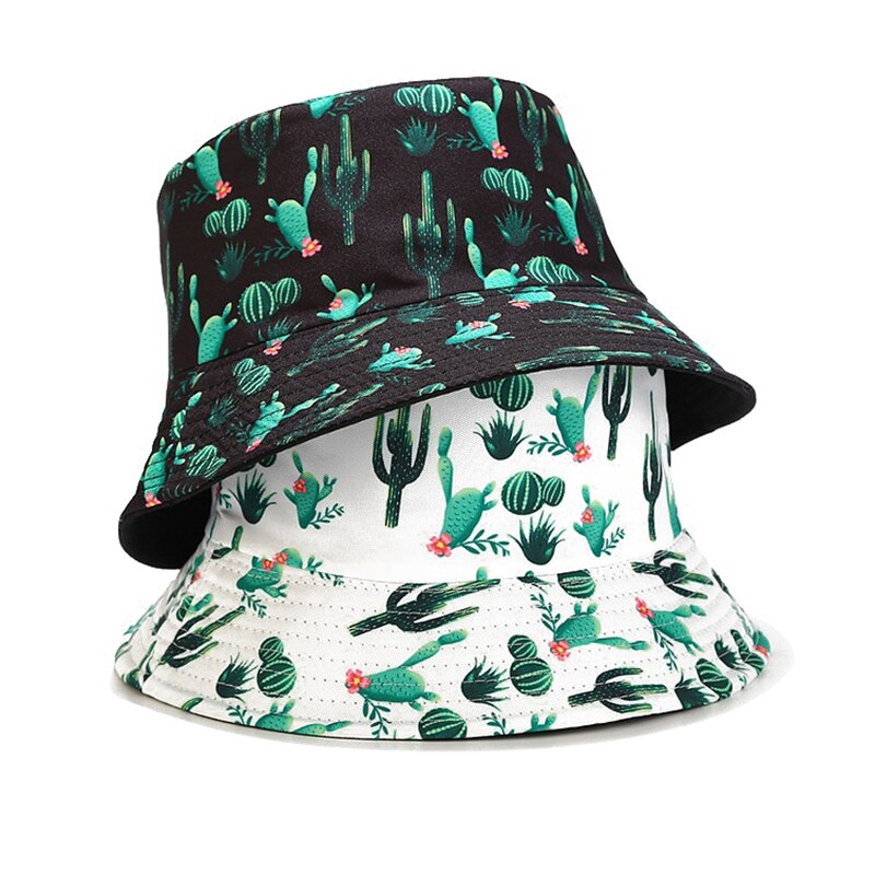 Cappello da pescatore estivo con stampa cactus cappello da donna in cotone moda spiaggia cappelli da suola reversibile uomo bob Chapeau Femme cappello Panama cappello da pescatore