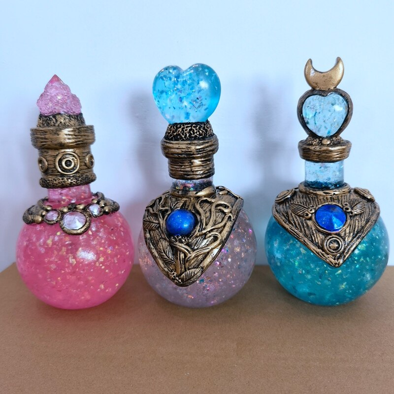 Bouteille de lune magique pour Potion magique, décoration en résine, pierres précieuses en cristal faites à la main, pour elle