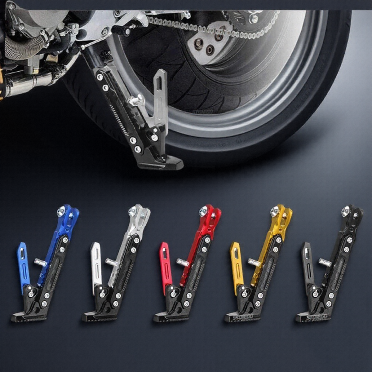 Suporte lateral ajustável para motocicleta elétrica, suporte para pés para estabilizador de estacionamento seguro, acessórios