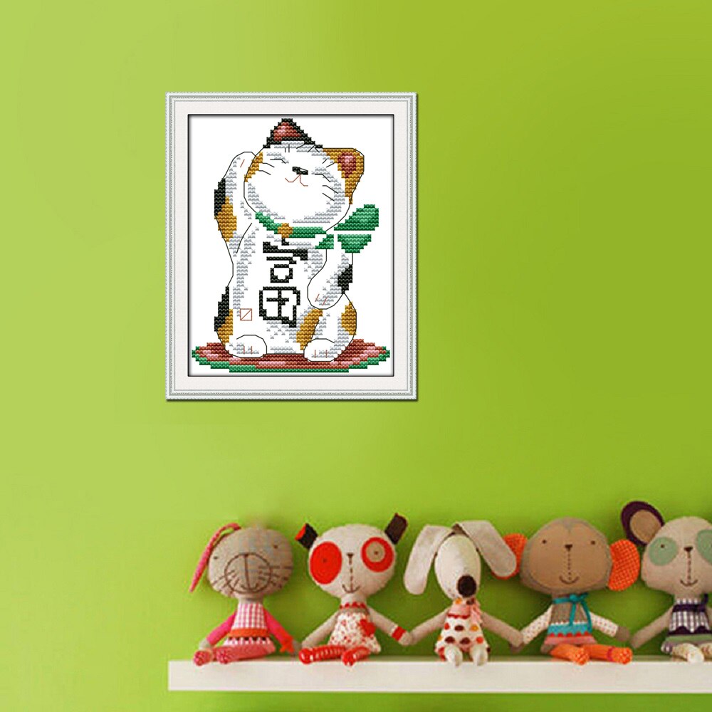 Joy sunday cartoon style Rich cat small cross stitch sampler kits stamped pattern for beginners christmas