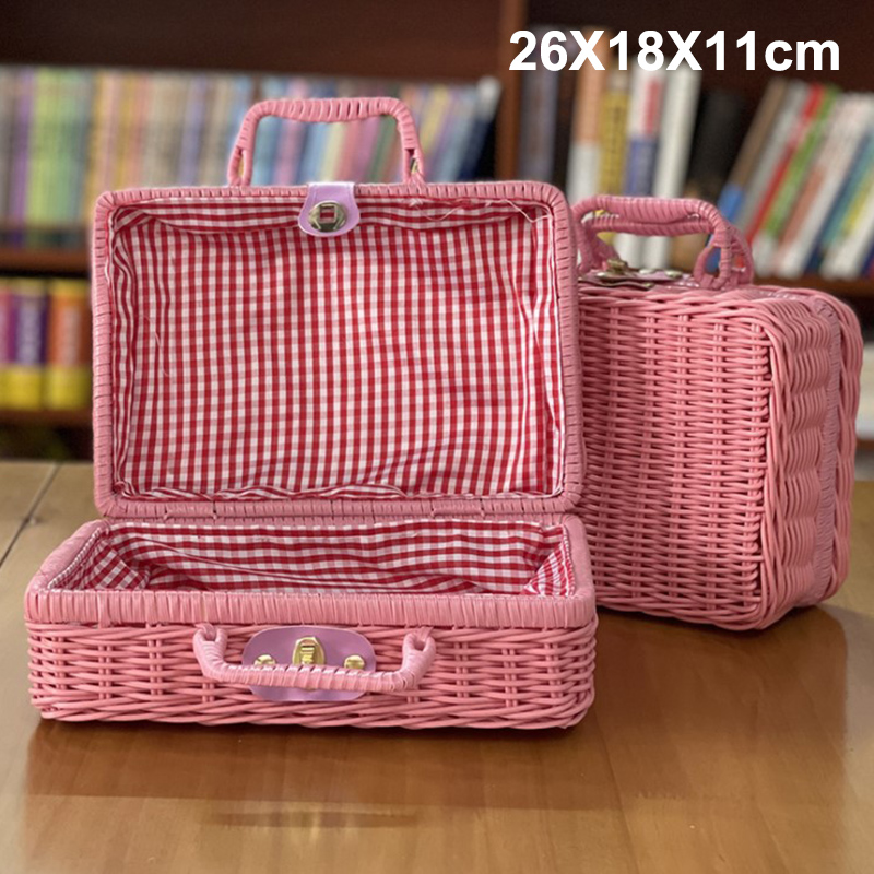 Étui de rangement tissé en rotin fait à la main, Vintage, Portable, étui de rangement tissé à la main, maquillage pique-nique voyage porte-bagages valise, boîte d'organisation d'articles divers