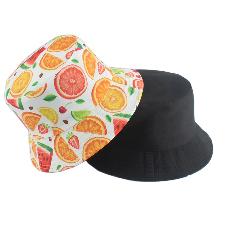 Zomer Zon Hoeden Voor Vrouwen Mannen Panama Emmer Cap Fruit Watermeloen Oranje Banaan Aardbei Gedrukt Visser Hoed