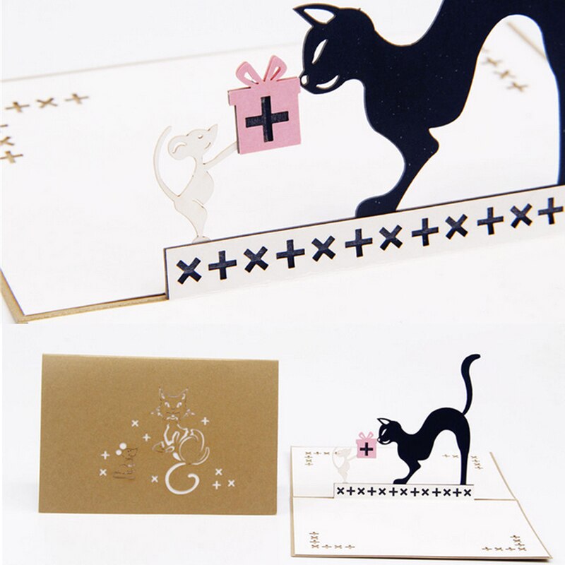 3D Pop Up Cat and Mouse Animal Birthday Greeting Card Christmas Invitation