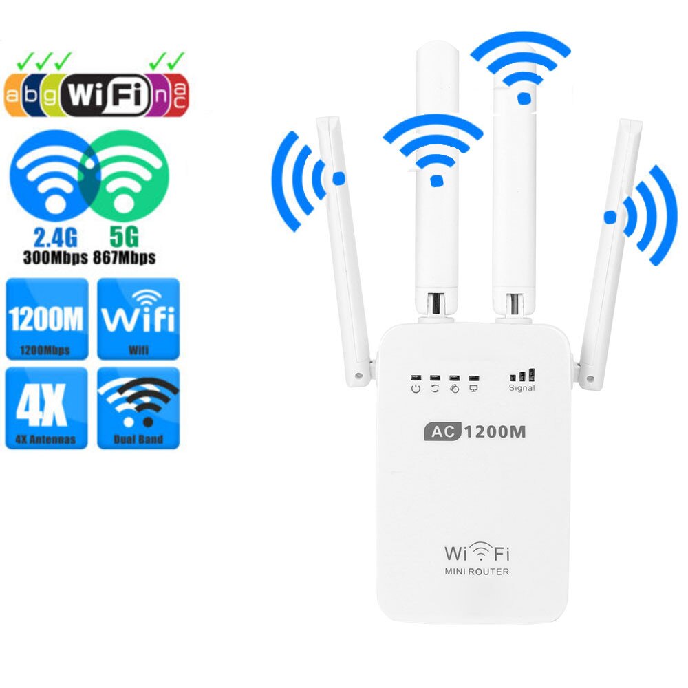 VOBERRY 1200 Mbps Dual Frequency 2.4/5g Wireless Range Expander WiFi Relay Router 4 Antenna Wide Range Wireless