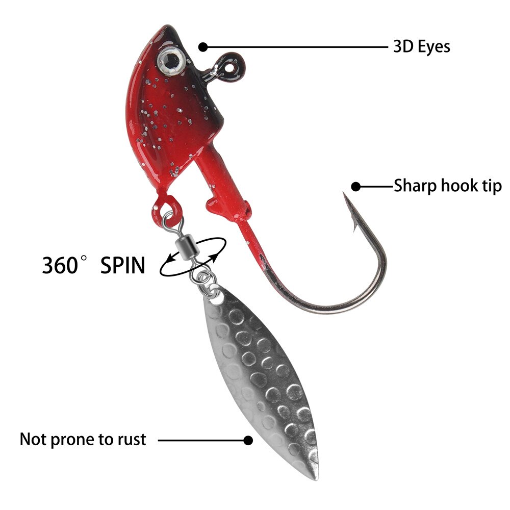16 st bly jigg huvud fiske krokar trolling spinner blad mask bete jigg krok 3d fisk ögon öring bas fiske rig 7g 10g 12g