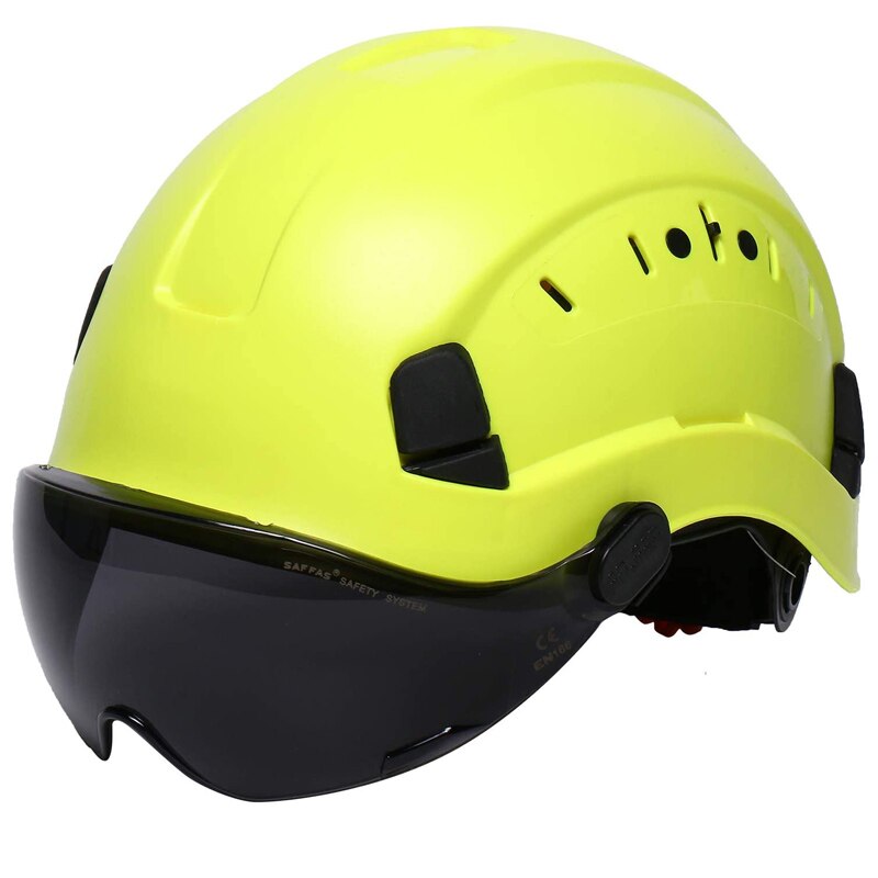 Safety Helmet With Goggles Men&#39;s Construction Hard Hat ABS Protective Helmets Work Cap For Working Climbing Riding: Green-Ink Goggles