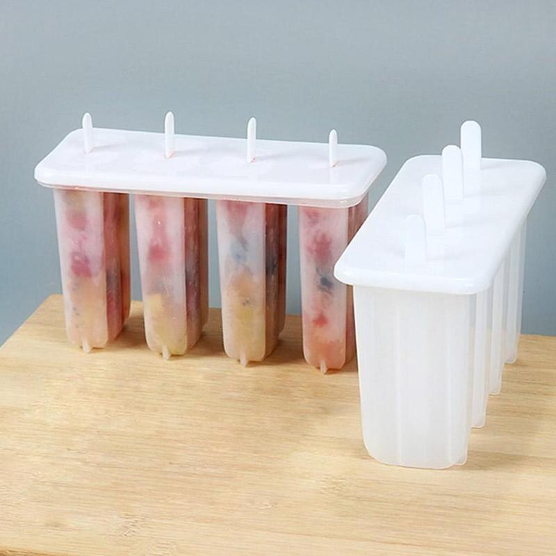 1 Set 4 Cells Popsicles Mold Plastic Frozen Ice Cream Mold Popsicle Maker Lolly Mould Tray Pan Maker Tool Cooking tools