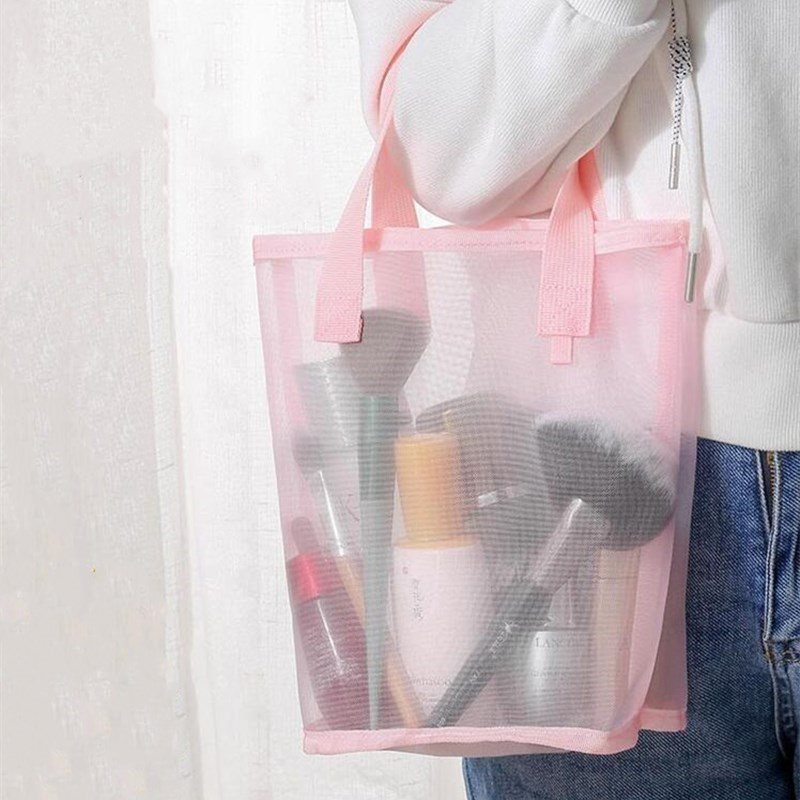 PURDORED 1 Pc Einfarbig Sommer Strand Tasche für Frauen Reisen machen-hoch Lagerung Tasche Große Gittergewebe Faltbare Handtasche Lebensmittel Taschen