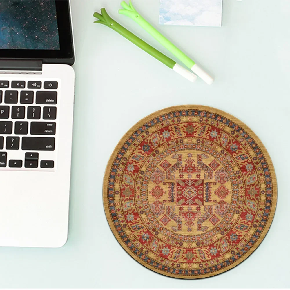Round Mini Persian Carpet Pattern Mouse Pad Table Rug Anti-slip Mat Desktop 22x22cm Game Computer Mat Gaming Keyboard Gamer Rugs: WHITE