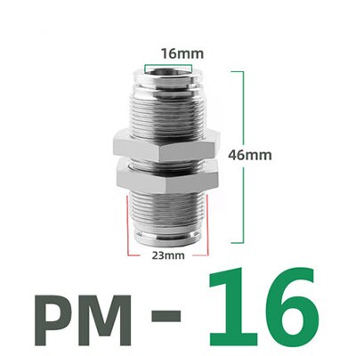 304 stainless steel pneumatic connector PM partition metal quick plug connector 4 6 8 10 12 16mm trachea connector: PM-16