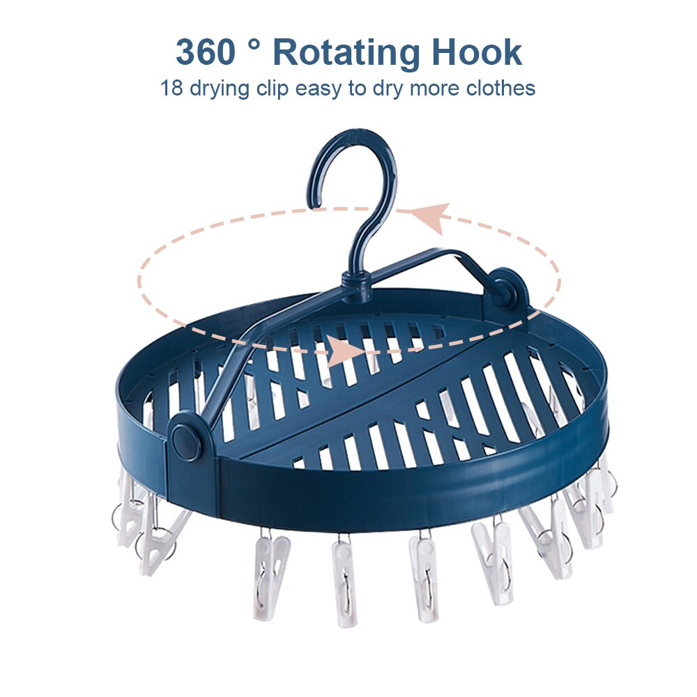 18 Clips pliable vêtements étendoir 360 degrés rotation coupe-vent étendoir porte-chaussette pince à linge chaussettes sous-vêtements maison cintre