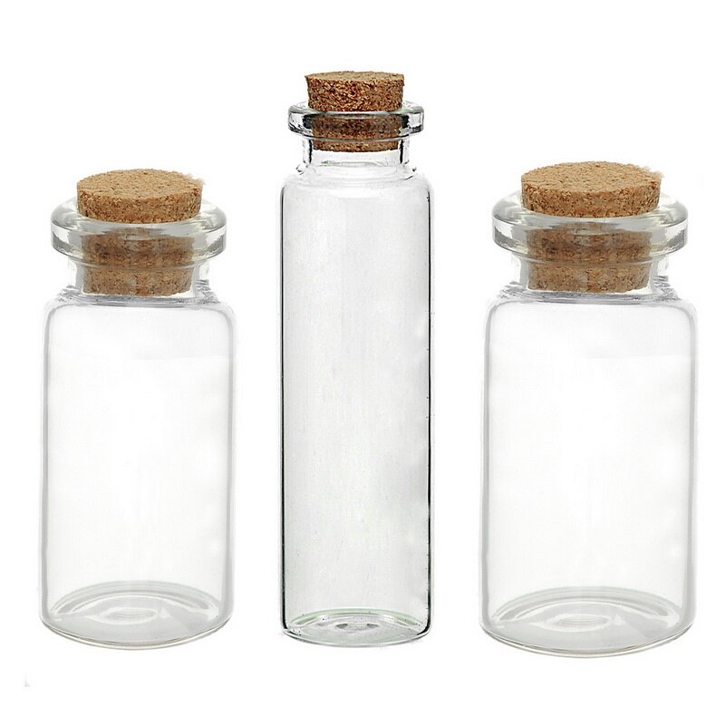 5PCs Transparent Cylindrical Glass Bottle With Cork Jewelry Storage Boxes Organizer Glass Bottles Small Vase Tiny Bottles