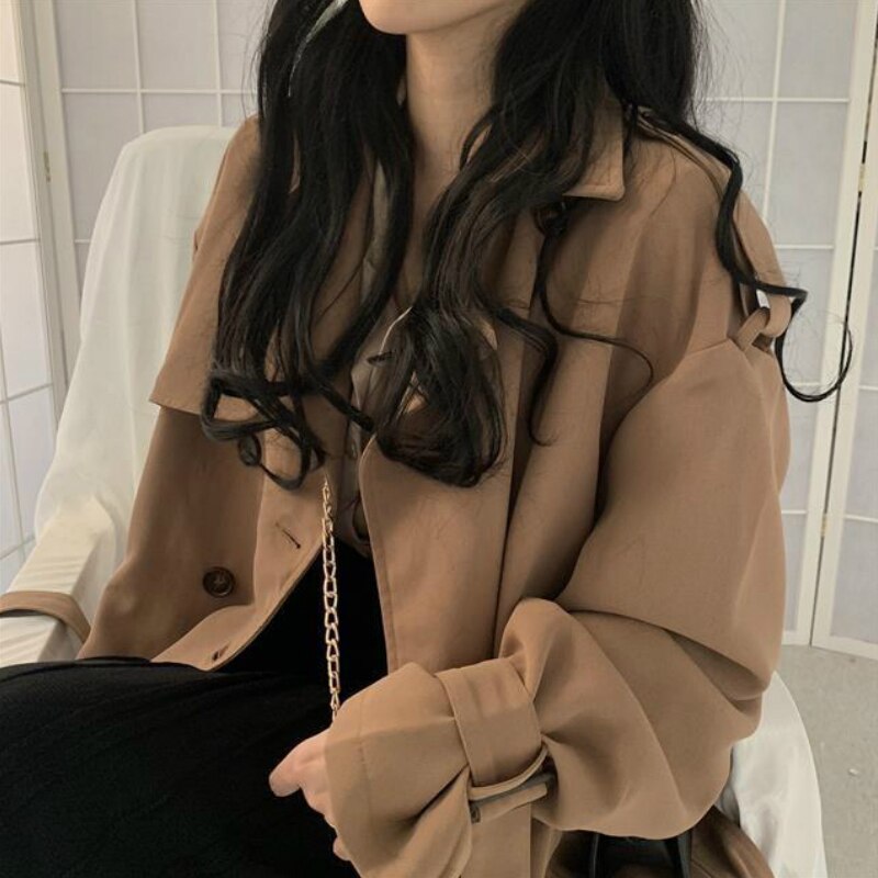 Trenchcoats kvinder khaki vinter overtøj løst dame lange frakker fritid brithsh stil retro streetwear solid
