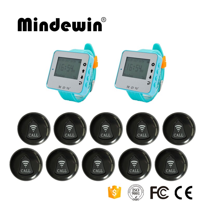 Mindeiwn Most Cheap Wireless Restaurant Pager Waterproof Waiter Call Button Pager And Receiver LED Screen Wrist Watch Pager