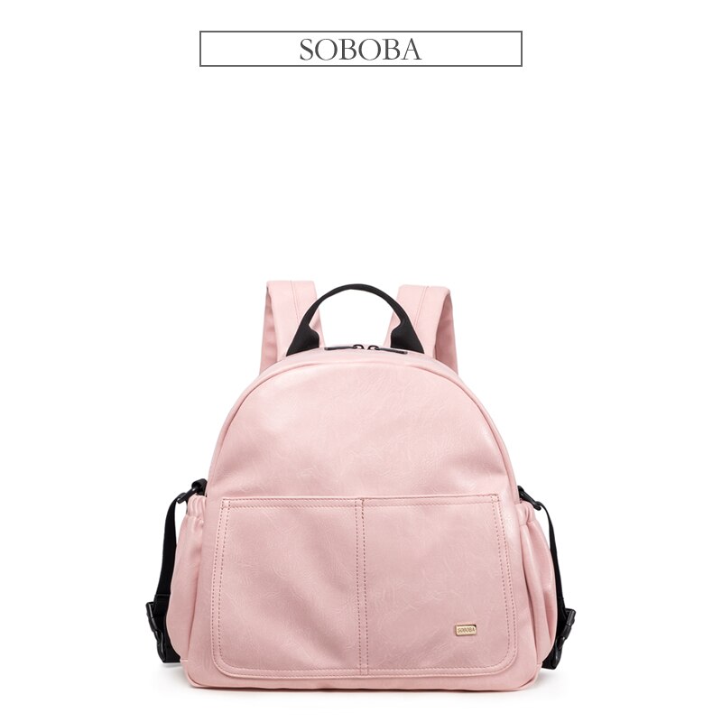Ble taske til moder lyserød stor kapacitet solid baby taske rygsæk med 2 stropper stilfuld barsel bleetaske