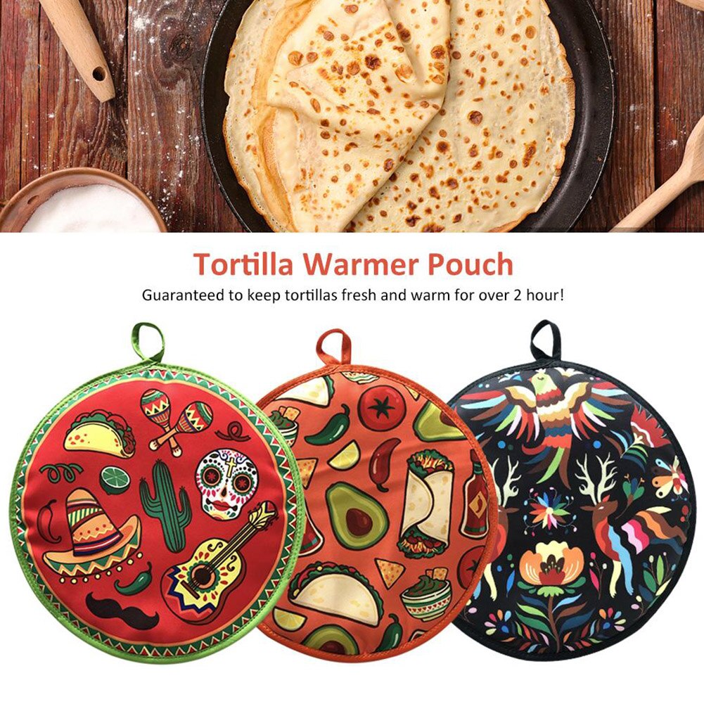 12 tommer burrito tortilla varmepose hjem varmebestandigt mel trykt mad køkken kludpose til mikrobølge bærbar taco