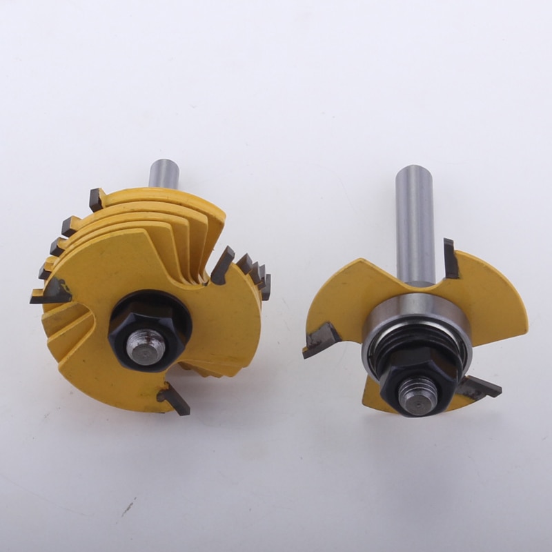2PC 8mm&amp;1/4&quot; Shank 6 Piece Slot Cutter 3 Wing Router Bit Set Woodworking Chisel Cutter Tool Tenon Cutter for Woodworking Tool