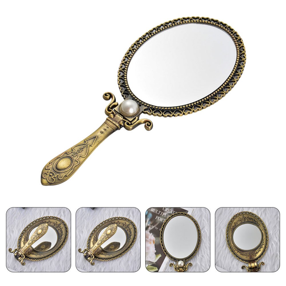 Espejo de belleza Retro portátil, espejo antiguo plegable de mano para maquillaje