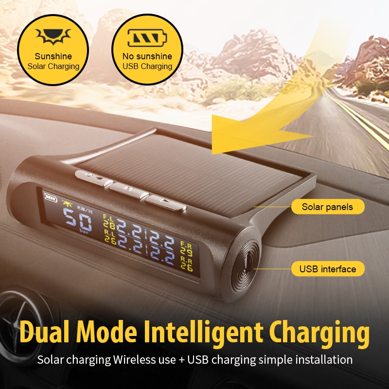 AUTOOL TW500 Car TPMS Tyre Pressure Monitoring System Solar Power &amp; HUD Display Auto Security Alarm Systems Tyre Pressure