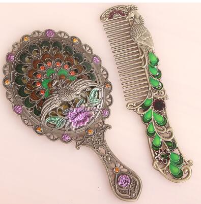 Espejo de mano Vintage para maquillaje, accesorio de tamaño pequeño europeo, con asa, para , HZJ012: C4