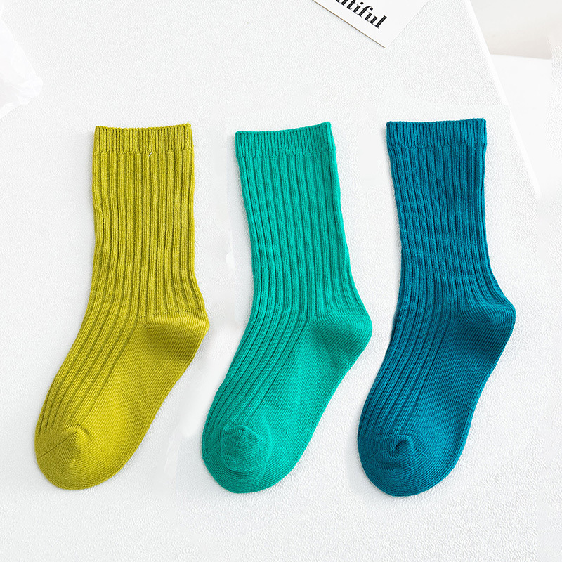 3 paia/lotto 1 a 12 anni calzini per bambini primavera e autunno cotone morbido solido colore della caramella calzini per bambini ragazzi e ragazze calzini: Green / 3-5T