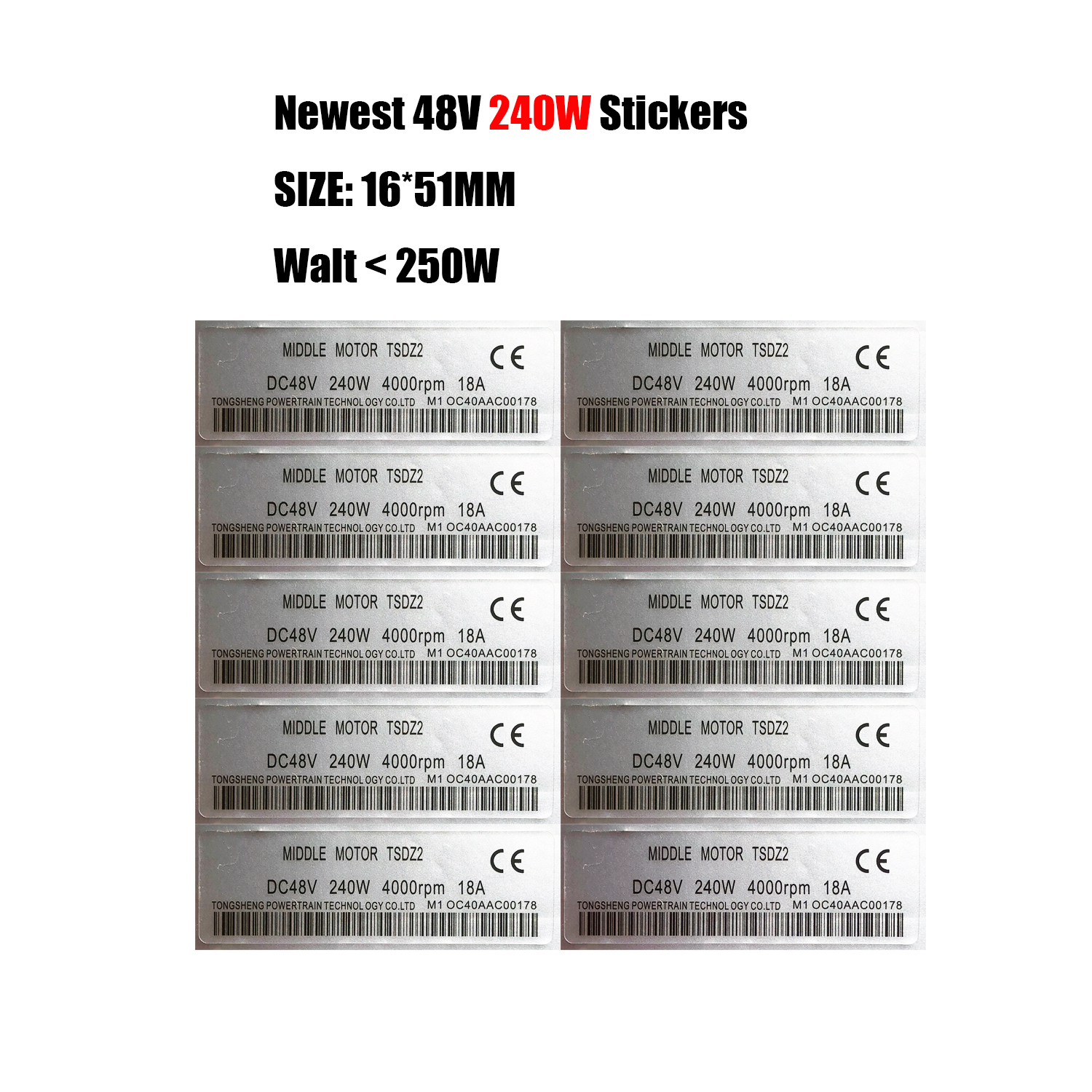 48V 240W Stickers Tongsheng mid motor 10/20 PCS/LOT eBike Conversion Kit Sticker for Tongsheng TDZ2