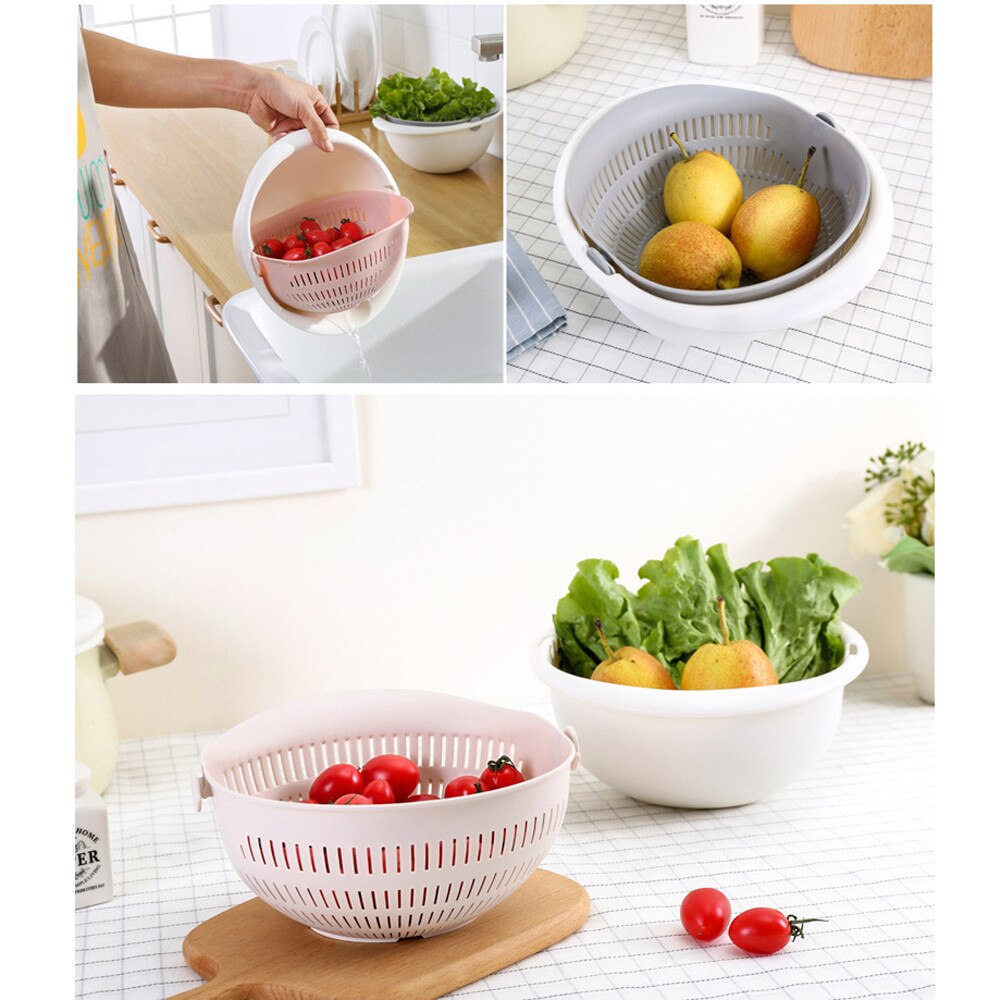 Dubbel avloppskorg skål tvätt kök sil nudlar grönsaker frukt    q2