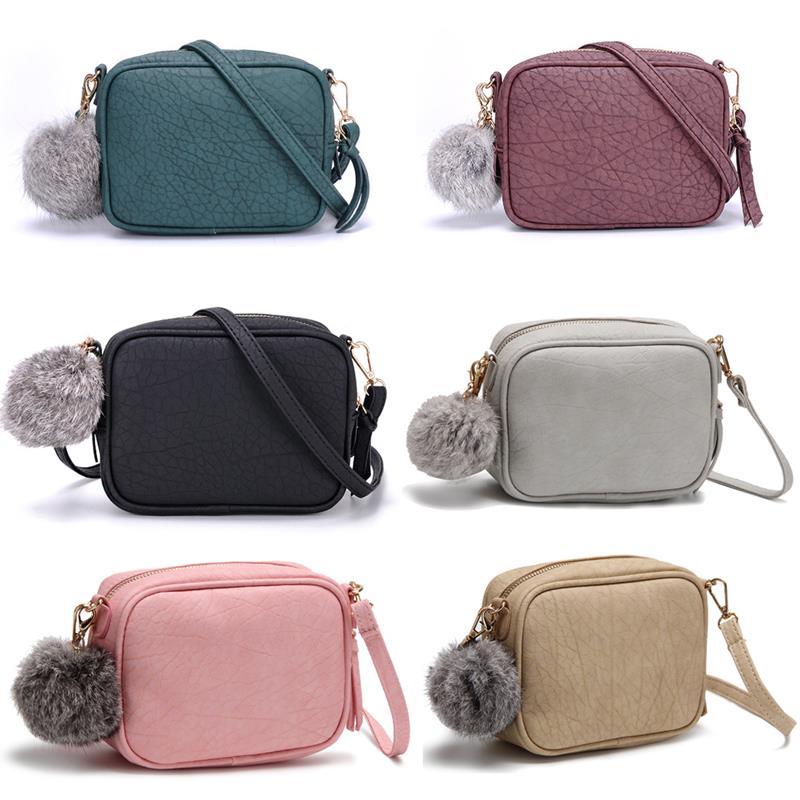 Mini bolsa feminina crossbody bolsa de ombro de couro do plutônio para meninas bolsa feminina simples pequena bolsa com pompom #30