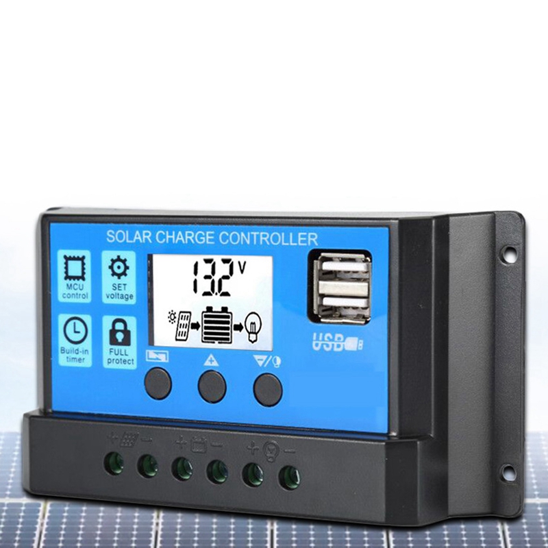 Solar Charge Controller 12V/24V Automatic PWM 5V Output Solar Panel Regulator with Dual USB LCD Displays