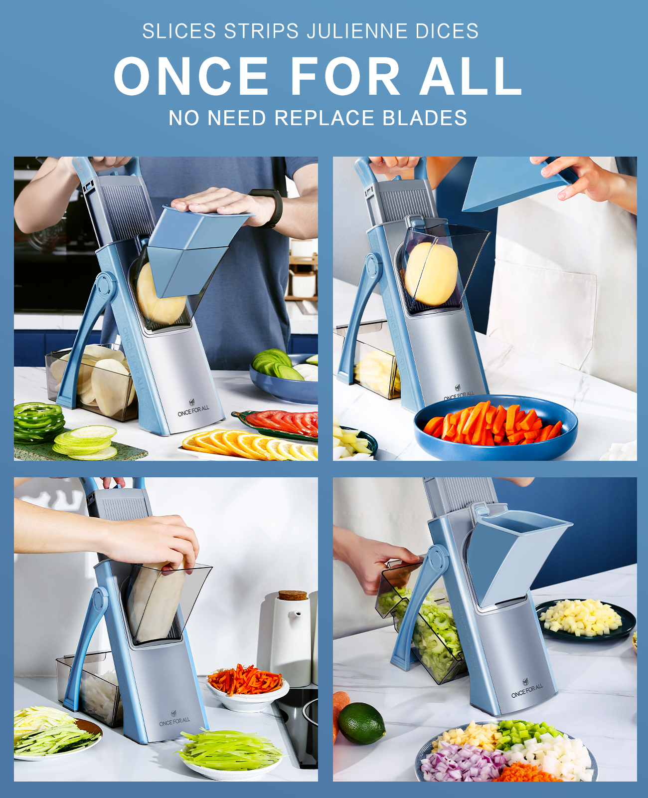 Accessoires de cuisine Trancheuse Mandoline, ONCE FOR ALL. Tranche de légumes, hachoir alimentaire, coupe, coupe-fruits, frites, Julinner