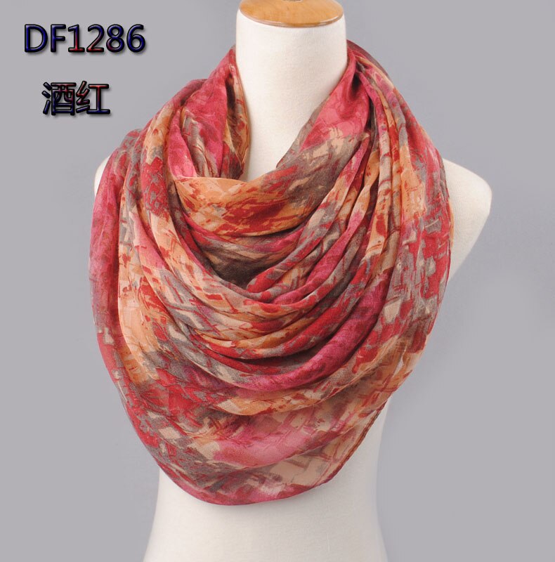 Specielt tryk voksen tyndt lang bomulds tørklæde kvinders efterår og vinter bali garn overdimensioneret strandhåndklæde  df1286: Rødvin