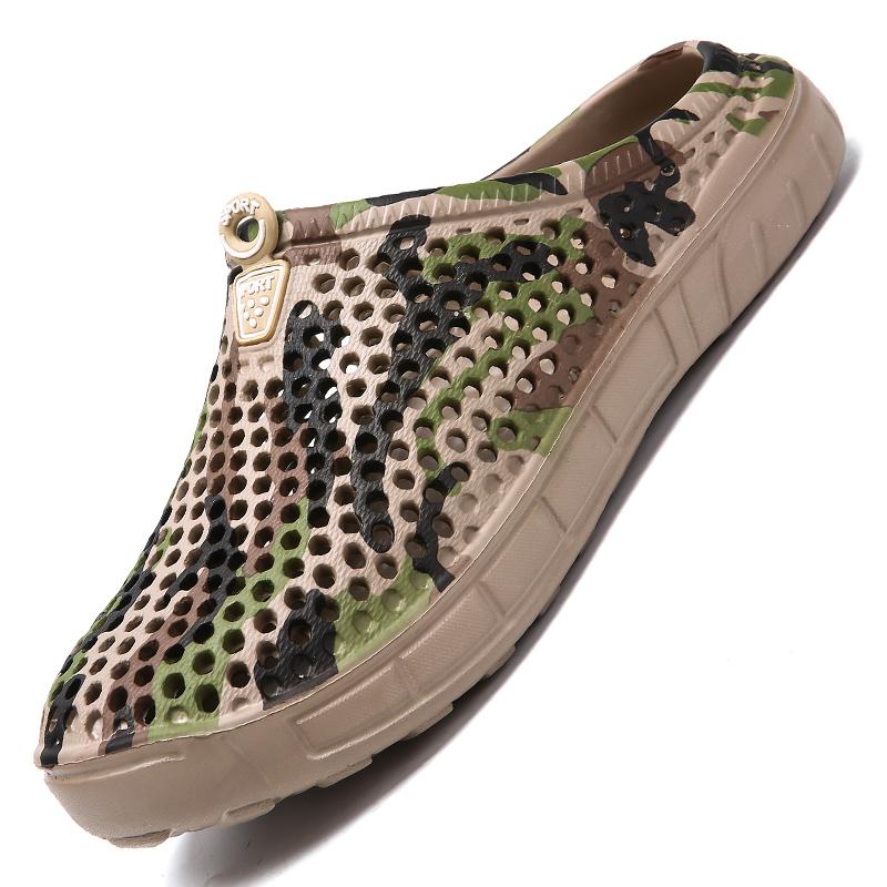 Original clásico zuecos jardín Chanclas Zapatos de agua hombres verano playa Aqua zapatilla al aire libre natación sandalias plataforma línea zapatos: Marrón claro / 9.5