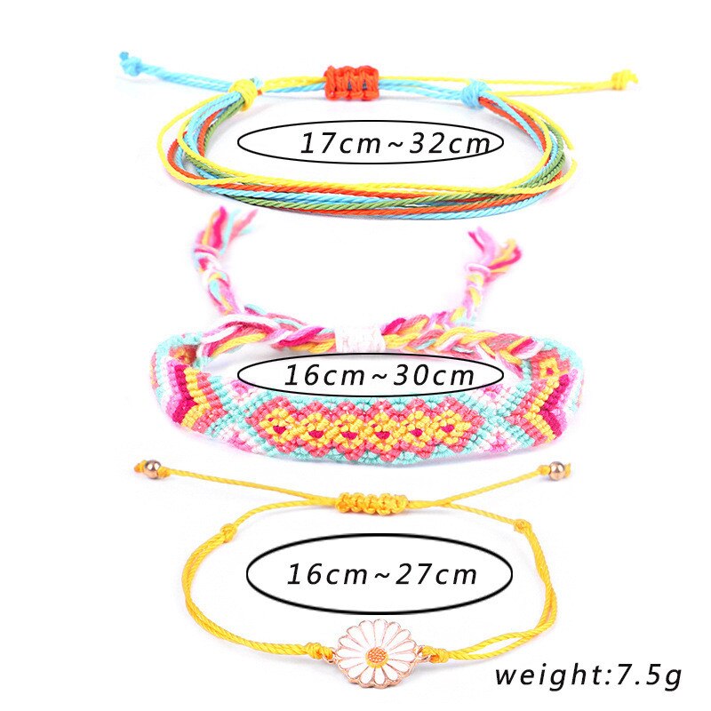 Einstellbare Boho Armbänder einstellen Handgemachte Geflochtene Schnur Hawaii Gänseblümchen Armbinde Schmuck Für Frauen jugendlich Mädchen