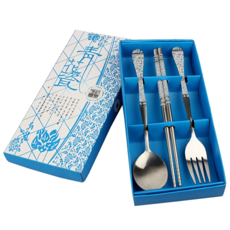 3 stk / kasse bestik sæt kinesisk stil rustfrit stål bestik middagssæt gaffel ske spisepinde køkken bordservice til køkken: Ql