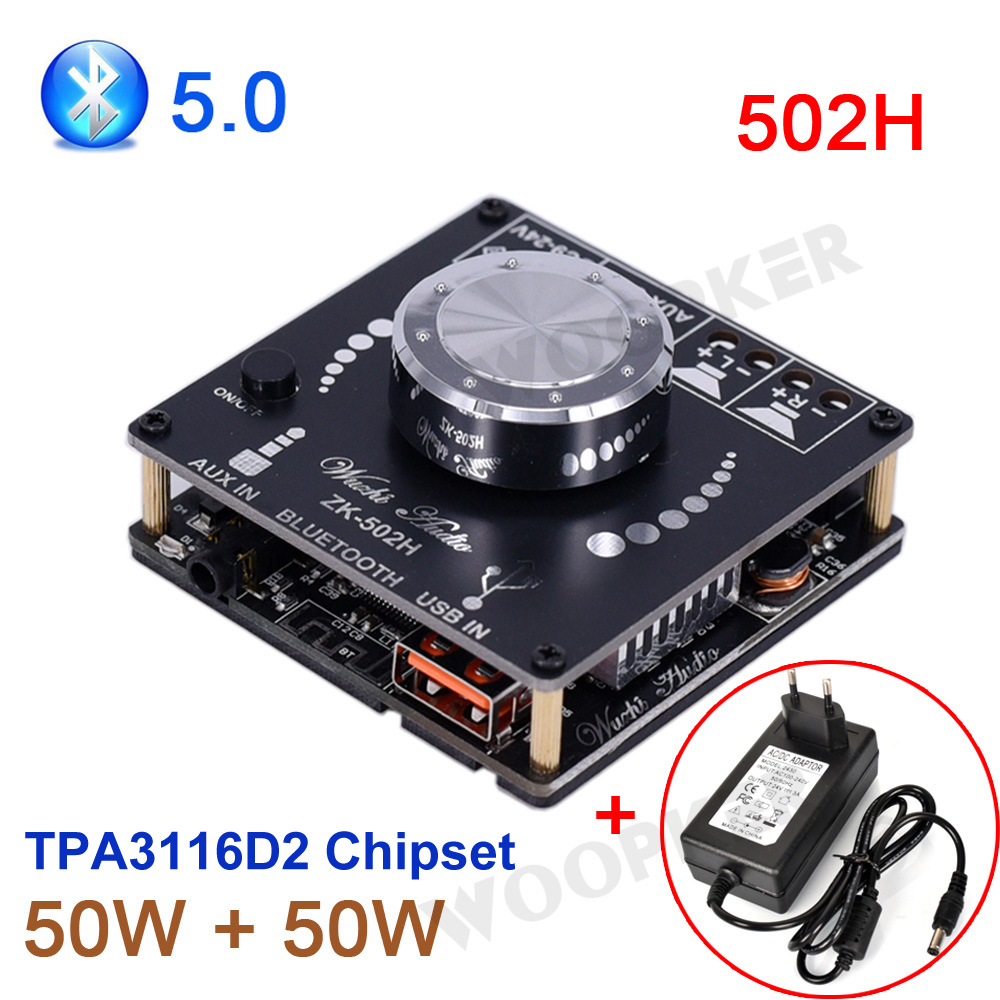 Bluetooth 5.0 TPA3116D2 cyfrowy płyta wzmacniacza Audio zasilania wzmacniacz Stereo kino domowe AUX 502H 1002M 502M 100 wx2 50 wx2: Niebieski