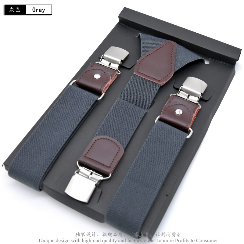 Men&#39;s Suspenders Leather Suspender Men Casual Suspensorios Trousers Strap 3.5*120cm For Dad Tirantes: Gray