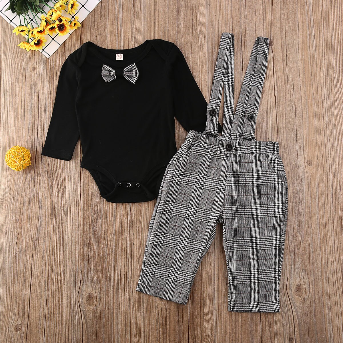 Cathery lillasyster bror matchande outfits byxa hängslen byxor spets volang t-shirt rutig kjol pannband klädsats